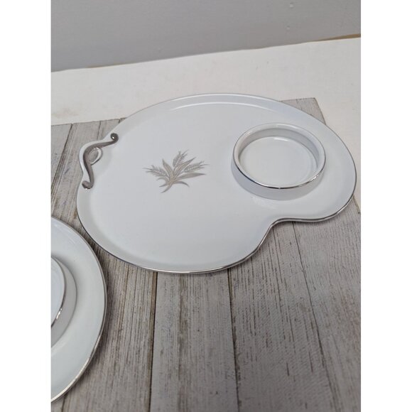 Vintage Kutani Set 2 Snack Plates with Cups White & Silver Gray Bursts Japan - Picture 11 of 13